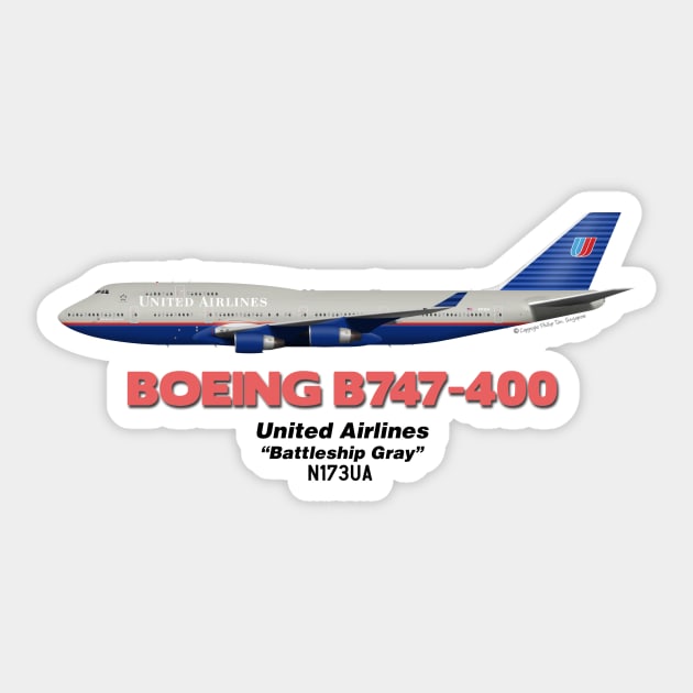 Boeing B747-400 - United Airlines "Battleship Gray" Sticker by TheArtofFlying